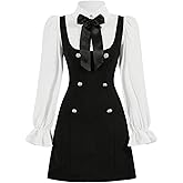 Floerns Girl's Bowknot Collar Patchwork Dress Long Sleeve A Line Short Graduation Dresses