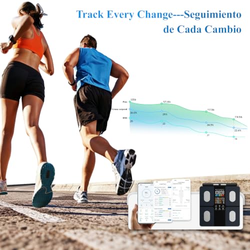 Muja Báscula Digital Corporal de 8 Electrodos, 50 Mediciones Corporales - BMI, Grasa Corporal, Masa Muscular y Más, Bascula Corporal on Una Gran Pantalla LED de 5.4 Pulgadas, 180kg/400lb