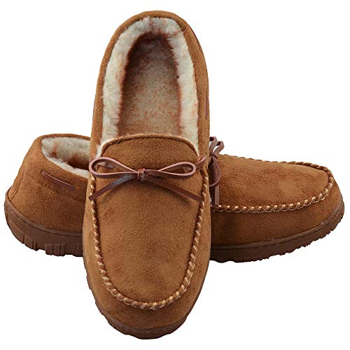 Mens Slippers Indoor/Outdoor Plush Lining Moccasin Microsuede Slip On House Shoes 14 US Brown
