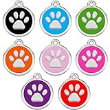 CNATTAGS Stainless Steel with Enamel Pet ID Tags Designers Round Paw (Red)