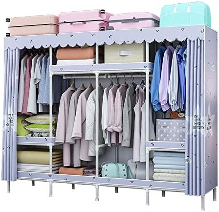 Sukizuki カバー付きワードローブ 大容量ハンガーラック クローゼット 組み立てが簡単 洋服収納ラック メタルラックカバー 防塵 グレードアップ鋼管 225 45 168cm ライトグレー