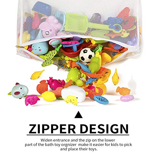 Mesh Bath Toy Organizer with YKK Zipper, Bathtub Toy Laundry Bag