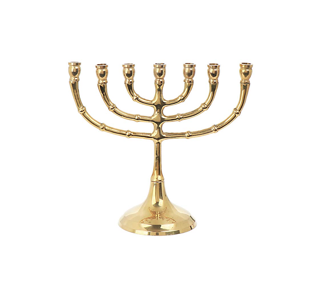 NKlaus Brass Candle Holder, 7-Arm, Gold, Ø 1.5cm Candle, 15cm Height, 18cm Width, Ideal for Church Decoration