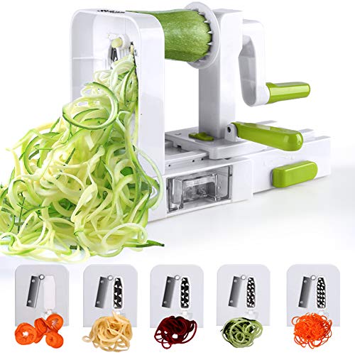 Spiralizer 5-Blade Vegetable Spiralizer Sedhoom Foldable Spiral Slicer Zucchini Noodle Veggie Pasta Spaghetti Maker for Low Carb Paleo Gluten-Free Meals
