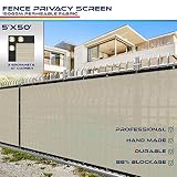 Windscreen4less Heavy Duty Privacy Screen Fence in Color Beige with White Stripes 5' x 50' Brass Grommets w/3-Year Warranty 150 GSM (Customized Sizes Available)