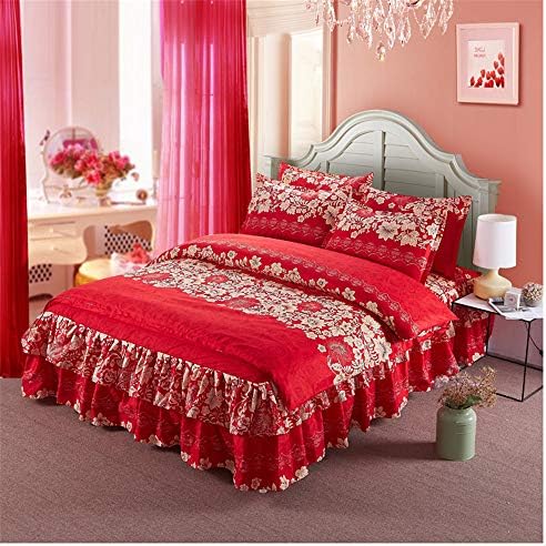 YYSZM Bedding Set Cotton Ruffle Duvet Cover Bed Skirt Pillowcases Queen King Size H Duvet Cover：200x230cm，Bed Skirt：180x200cm