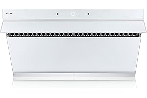 FOTILE JQG9006-W 36" Under-Cabinet or Wall-Mount Range Hood | Dual DC-Motor | Slant Vent Series | Motion Activate| Touchscreen with 4 Speed Level | Modern Kitchen White Schott Glass