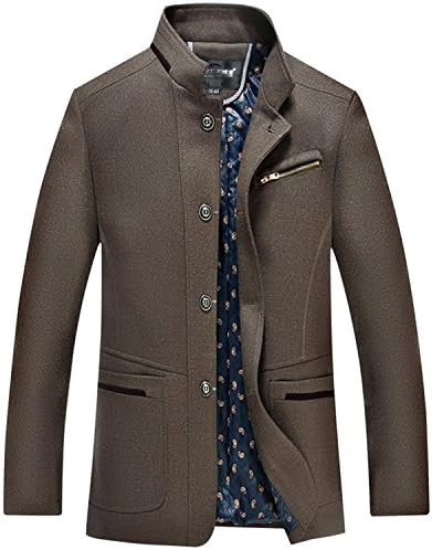 HighFS Mens Winter Wool Coat Fleece Jackets Tweed Jacket Outerwear Camel Asian L