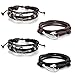 Cupimatch 4 Pieces Nautical Fish Hook Couple Nylon Ropes Bracelets Leather Cuff Bangle for Men Women (Black Brown)