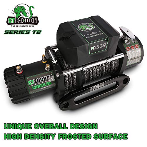 STEGODON 13000 lb. Load Capacity Electric Winch T2,12V Synthetic Rope Electric Winch with Hawse Fairlead,Waterproof IP67 Winch with Wireless Handheld Remotes and Wired Handle(All Black) - Image 5