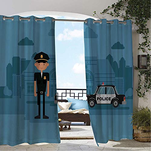 Linhomedecor Patio Waterproof Curtain Police Cartoon Officer Cop