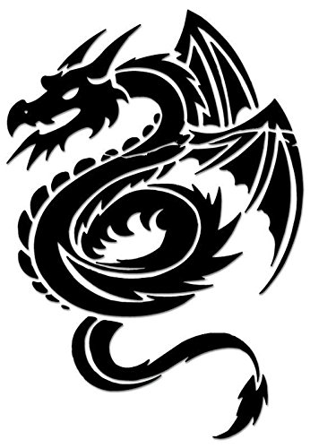 Tribal Art Dragon Vinyl Decal Sticker For Vehicle Car Truck Window Bumper Wall Decor - [6 inch/15 cm Tall] - Gloss WHITE Color