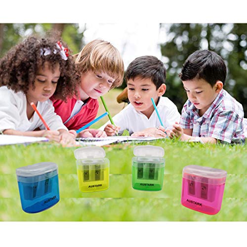 24Pcs Pencil Sharpener Small Manual, AUSTARK Dual Hole Pencil Sharpeners with Lid for School Office Home (Assorted Color) - Thumbnail 5