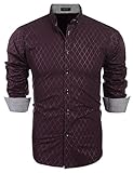 Coofandy Men's Business Stylish Slim Fit Long Sleeve Casual Dress Shirt,Wine Red,X-Large