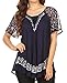 Sakkas 16482 - Ash Womens Short Sleeve Casual Tops Tie Dye Shirts Loose Blouse Shirts - Navy,One Size Regular