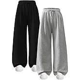 Nivne Tco Tween Girls Sweatpants Set Casual 2 Pack Baggy Wide Leg Trousers Bowknot Decor Elastic Waist Pants