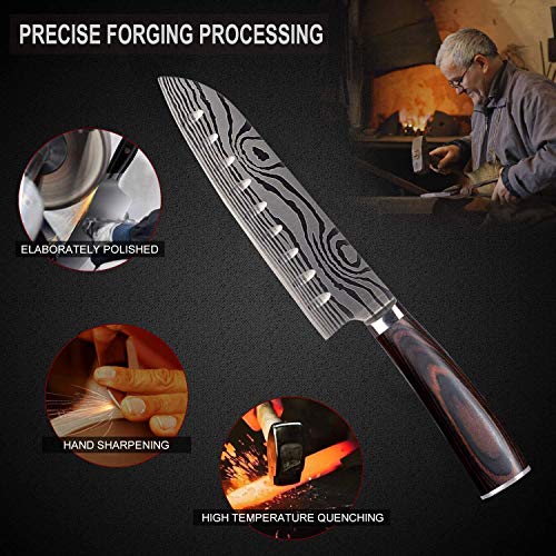 Japanese Santoku Knife, 7" Professional Kitchen Knives – German Carbon Stainless Steel – Sharp – Stain and Corrosion Resistant, Ideal for Home Kitchen and Restaurant