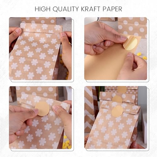 Shindel 54PCS Party Favor Bags, Goodie Bags with Stickers Polka Dot Striped Treat Bags Lunch Paper Bags for Birthday Wedding Party