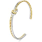 evoklo Two-Tone Twisted Knot Bangle Bracelet, Silver and Gold Plated, Elegant Interwoven Design