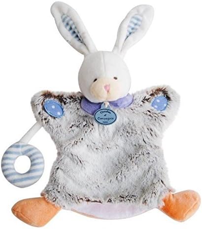 Doudou et Compagnie Lapin choupi doudou marionnette rayee bleu pois blanc DC2900
