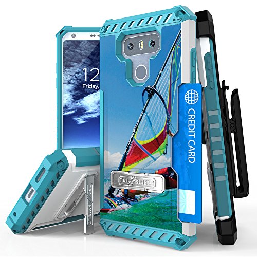 LG G6 Case, Trishield Durable Shockproof Rugged Full Body Protection Armor Phone Cover With Built in kickstand Card Slot Belt Clip Holster Screen Protector Lanyard Loop Parasailing