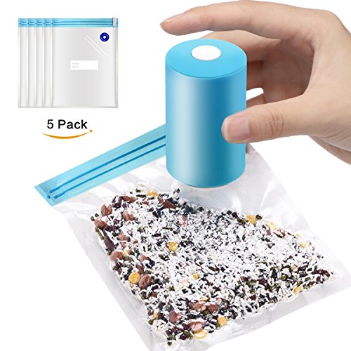 Click Here to See More Images Powstro Mini Vacuum Sealer Machine, USB Handheld Rechargeable Vacuum Sealing System with 5pcs Vaccum Packing Bags