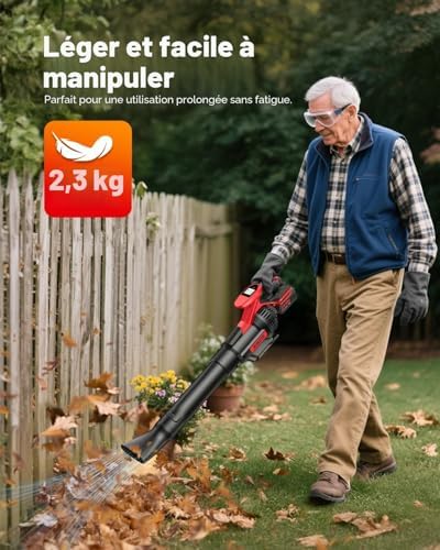 Souffleur de Feuilles sans Fil avec Écran LCD, 3 Vitesses, 2×4.0Ah Batteries et Chargeur Rapide, Souffleur Électrique Léger pour Entretien du Jardin, Allée, Feuilles, Poussière et Neige