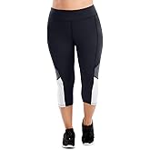 JUST MY SIZE Womens Active Blocked Capris, 2X, Black/Granite Heather/White