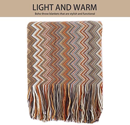 Arabest Bohemian Throw Blankets, Soft Cozy Lightweight Knitted Throw Blankets with Tassels, Fall Throw Blanket for Couch Decorative Throw Blankets, Bed, Sofa, All Seasons (127x152cm, yellow)