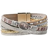 Vercret Leather Wrap Bracelet for Women - Multi-Layer Bracelets with Magnetic Clasp Bangle Cuff Stacked Bracelet for lady and Mother