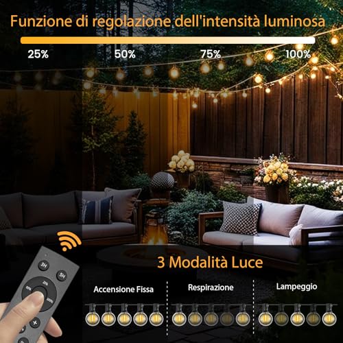 Pogestrand G40 20 m Outdoor Solar Lights with USB or Solar Charging Dual Festoon Lights 24 V with Remote Control Dimmable Timer 30 Unbreakable Waterproof Bulbs for Garden