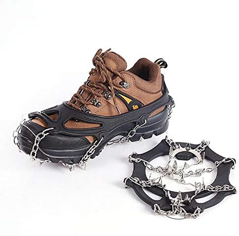 Suntapower Strap Type Crampons, 18 Teeth Claws Multi-function Anti-Slip Ice Cleat Crampons with Stainless Steel Chain for Traction Aid Ice Spikes Hiking Camping Moutaineering ice climbing