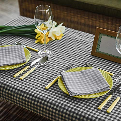VEEYOO Polyester Checkered Cloth Napkins Set of 12 Pieces Buffalo Plaid Napkins Hemmed Edges Washable Gingham Oversized Dinner Napkins Stain Resistant Table Napkins (17x17 inch, White & Grey Napkins)