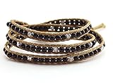 Beautifully handmade Fashion Bohemian Boho Style Adjustable Wrap Bracelet with shine Beads (BLACK )