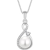 Vinoya 925 Sterling Silver Freshwater Cultured Pearl Pendant Necklaces Infinity Necklace for Women Cubic Zirconia Necklace Jewelry