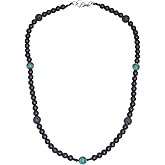 Onesmek Real Onyx Beads Necklace for Men Black Onyx Lava Rock and Malachite Crystals Beaded Necklace, Handmade Essential Oil Diffuser Necklaces Jewelry Birthday Gifts for Him