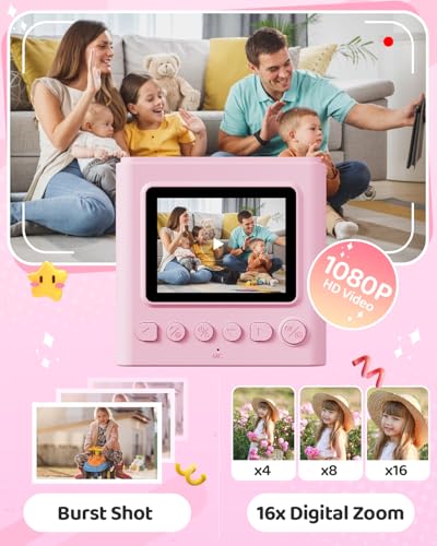 TIATUA Camara Fotos Infantil Instantanea, 2,4 Pulgada 1080P Cámara de Fotos Instantánea con Tarjeta de 32 GB y Papel Fotográfico, Regalo para Niños de 3 a 12 Años