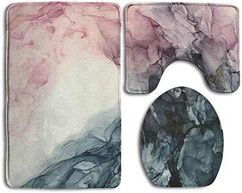 Extras Blush and Grey Flowing Bathroom Rug Mats Set 3 Piece, Lovely Style Soft Shower Bath Rug Bathroom Non-Slip Pedestal Rug + Lid Toilet Cover + Contour Bath Mat