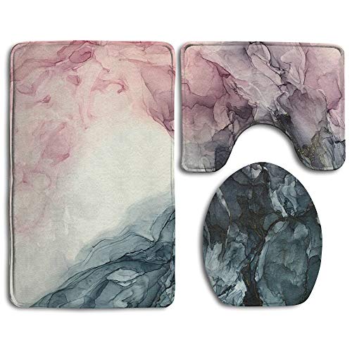 Extras Blush and Grey Flowing Bathroom Rug Mats Set 3 Piece, Lovely Style Soft Shower Bath Rug Bathroom Non-Slip Pedestal Rug + Lid Toilet Cover + Contour Bath Mat