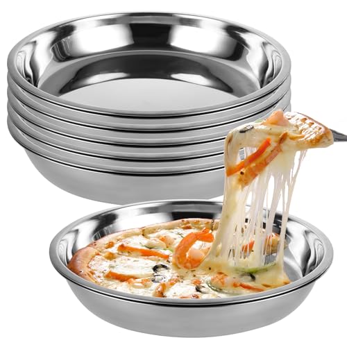 AKOLAFE 6 Pack Deep Dish Pizza Pan 12 Inch Stainless Steel Pizza Pan for Oven Large Pizza Plates Set Round Pizza Baking Sheet Metal Pizza Platter Personal Pizza Trays for Serving Cooking Grilling