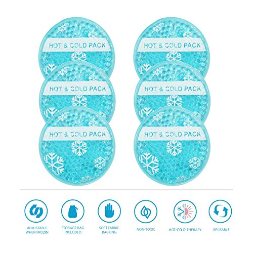 OLESILK Small Hot Cold 6 Packs, Reusable Round Gel Beads Ice Pack with Cloth Backing, Hot and Cold Therapy for Breastfeed Injury, Kids Pain Relief, Headache, Tired Eyes, Wisdom Teeth, Sinus Relief