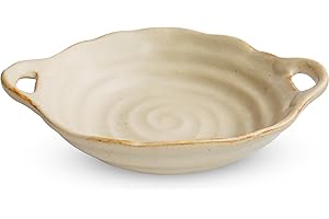 VSPDVO Ceramic Bowl with Handles - Retro Irregular Serving Bowls for Fruit Salad and Decorative Kitchen Counter,Microwave Dishwasher Safe