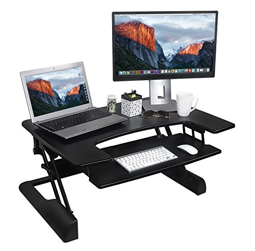 Mount-It! Standing Desk Sit-Stand Desk Converter for Laptop, Desktop, Height Adjustable, Ergonomic, Gas Spring Arm, Free Standing, Easy Installation, Black (MI-7920)