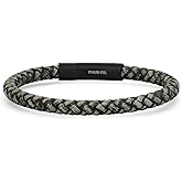 Steeltime Mens Braided Leather Bracelet with Stainless Steel Push Pull Clasp