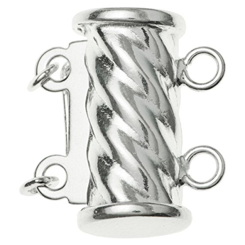 .925 Sterling Silver 2-Strand Corrugated Tube Pearl Box Clasp Connector Switch Bead