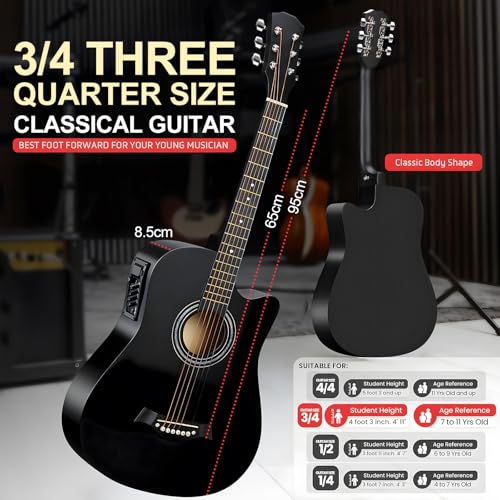 38 inch Electroacústica Guitarra Folk Para Diestros Regalos De Cumpleaños/Regalos De Navidad Con Equalizador, Afinadores, Correas,Cuerdas Para Instrumentos,Plumillas, Abrazadera Triangular Etc.