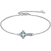 VONALA Celtic Cross Bracelet 925 Sterling Silver Moonstone Religious Cross Celtic Jewelry for Women Men