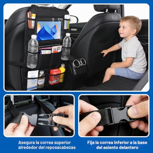 JIYANA 2 Pieces Car Seat Organizer for Children, Car Seat Protector in 600D Oxford Fabric, Wear-Resistant, Seat Organizer for Backrest with 10 Multifunctional Pockets