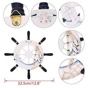Skelang 13" Wooden Ship Wheel and Wood Anchor with Fish Rope Net Seashells Ornaments, Boat Steering Rudder Decor for Nautical Theme Wall Decor, Beach Theme Home Decoration, Pack of 2 51xyKj88vYL