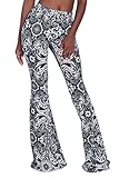 Women Spring Stretch Full Retro Print Bell Bottom Trouser Palazzo Pant for Dance